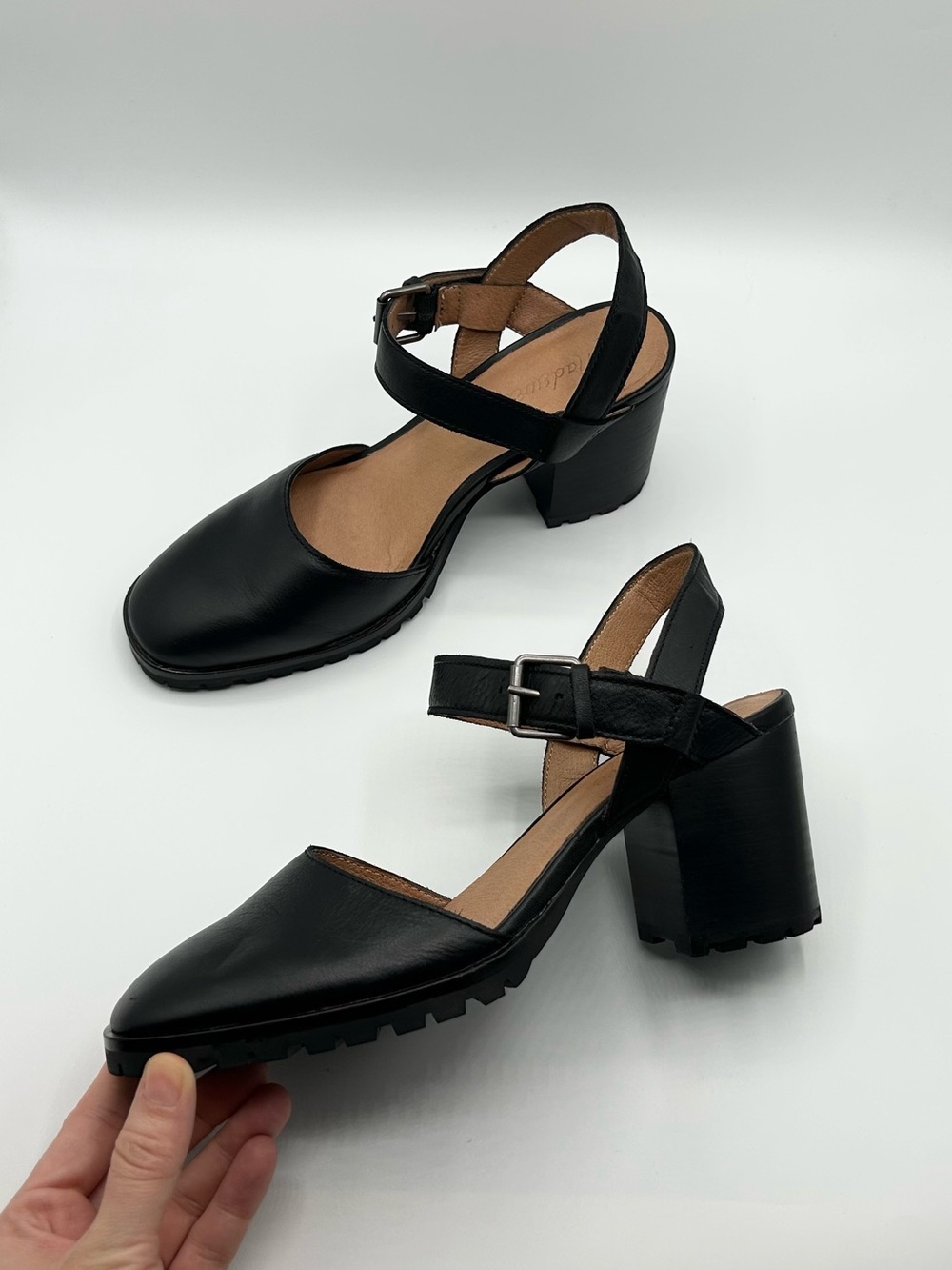 Madewell Black Leather Lug Sole Block Heels Claudie Heels Women’s Size 8